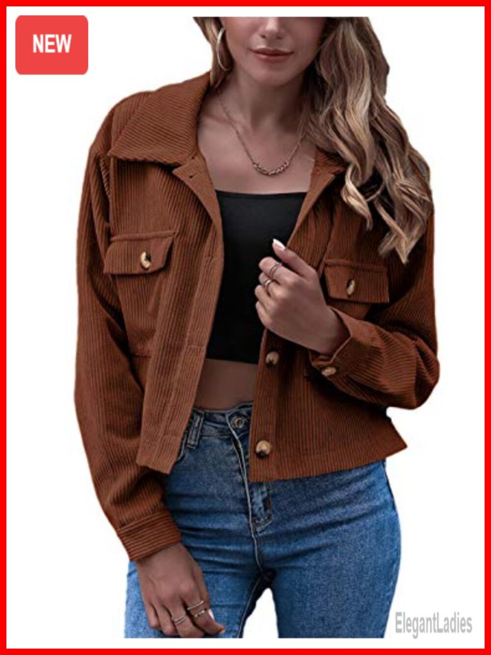 Cropped Corduroy Shacket Button Down Overshirt Relaxed Casual Jacket